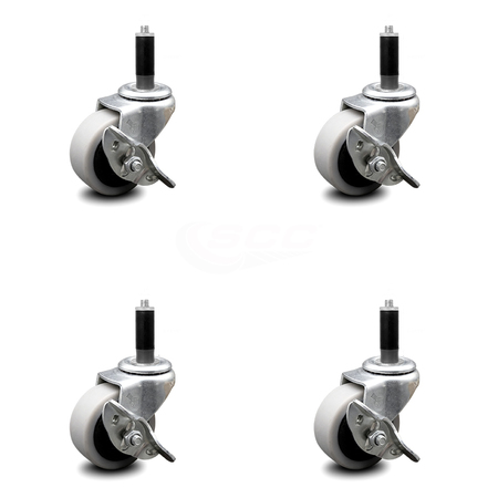 SERVICE CASTER 2 Inch Thermoplastic Wheel 1 Inch Expanding Stem Caster with Brakes, 4PK SCC-EX05S210-TPRS-SLB-1-4